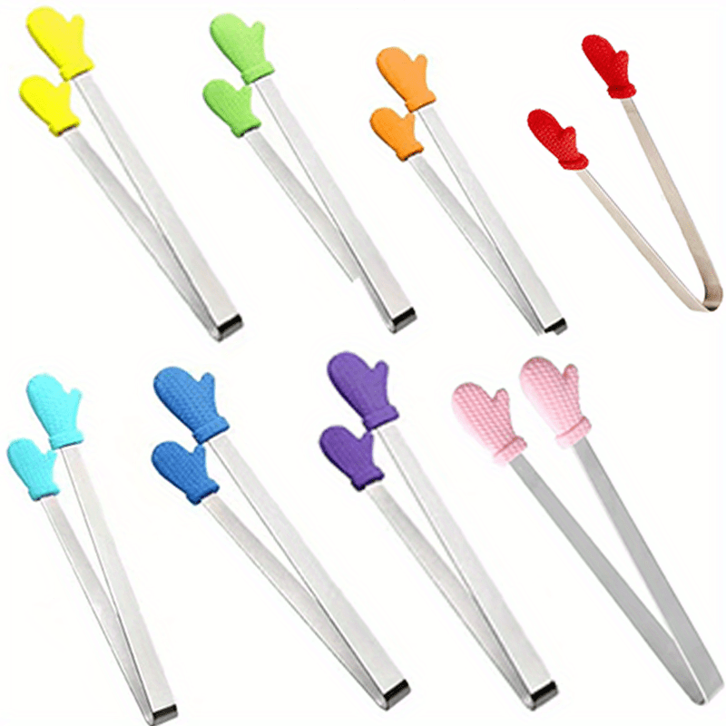 4 Pcs Silicone Mini Tongs Hand Shape Small Tongs 5Inch Kid Tongs for Sugar  Cubes