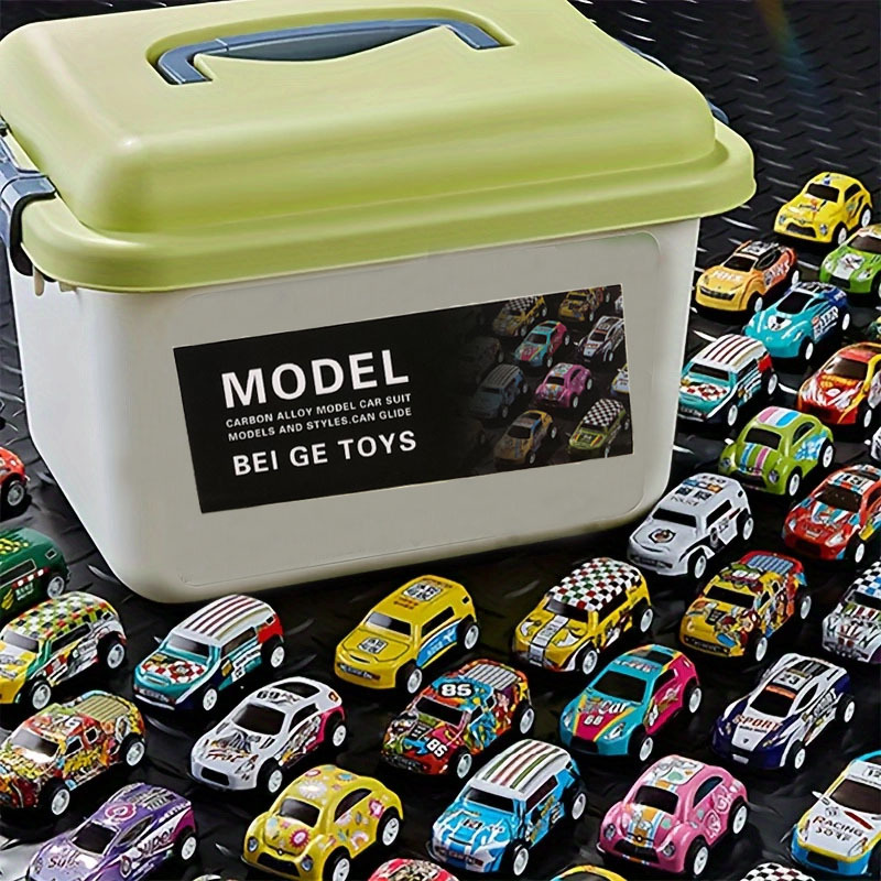 50 Pièces Petite Voiture Enfant Voiture Miniature Voiture à Friction avec  Boîte de Rangement, Sac de Fête pour Enfants Cadeau, Couleurs Aléatoires