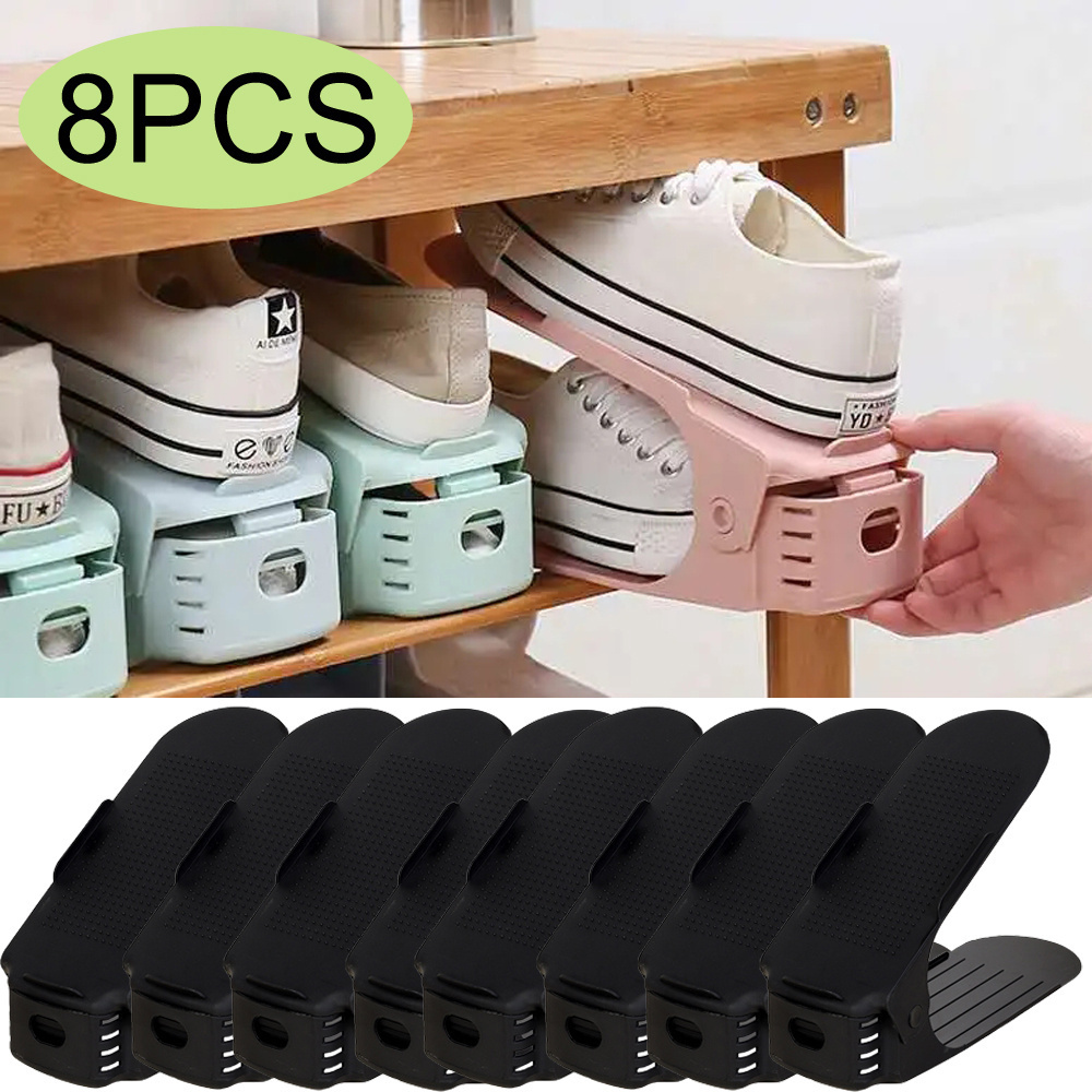 Adjustable & Sturdy Double Layer Shoe Rack With Stackable Shoe Support,  Home Storage Organizer, Dormitory Shoe Rack, Shoes Cabinet Storage Shelf