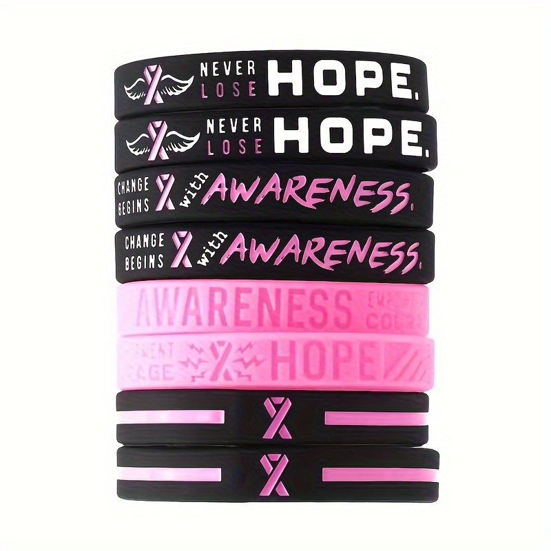 3pcs/set Women's Ribbon Thin Line Breast Cancer Awareness Rubber Bracelet Silicone Wristband Silicone Bracelet Wristband Gift,Temu