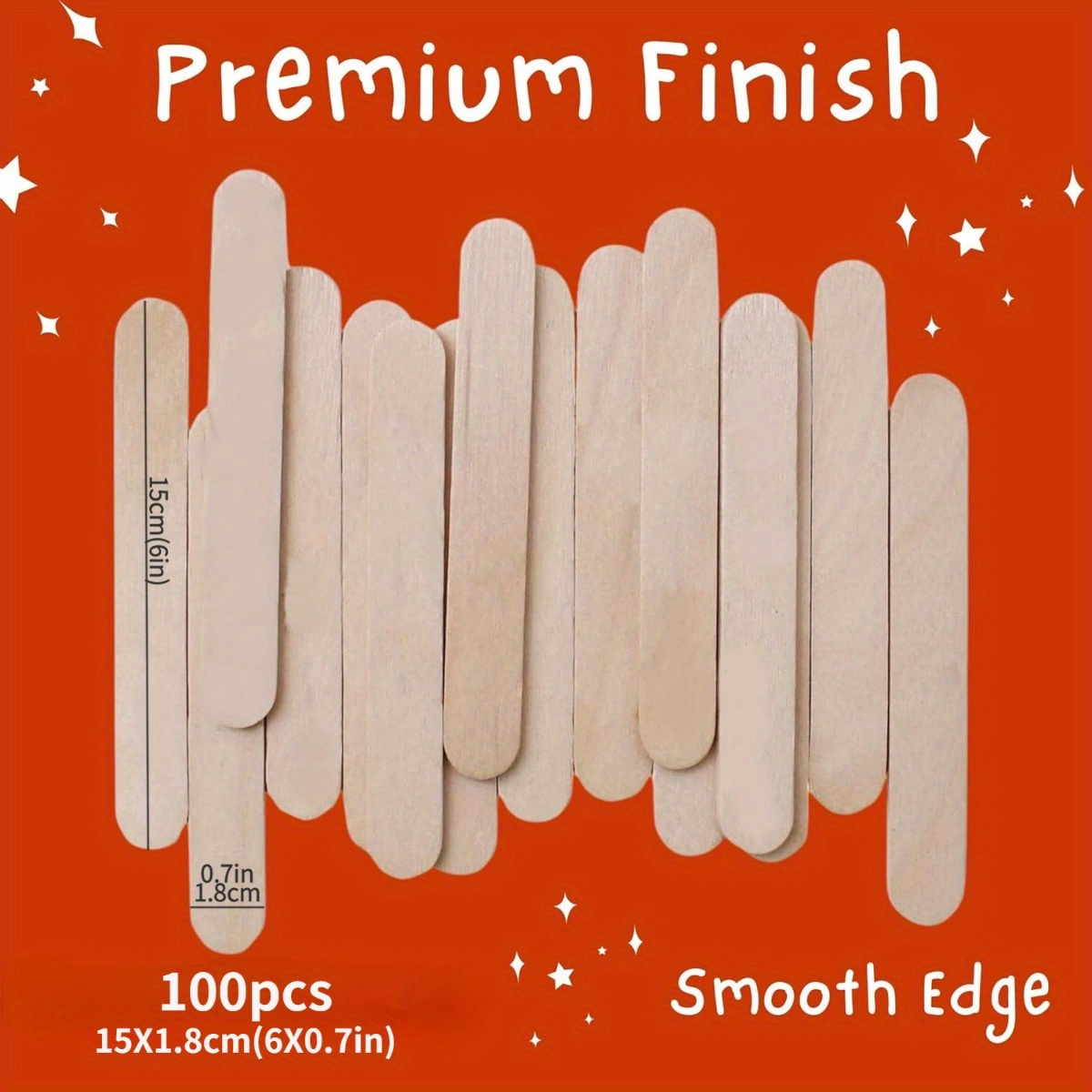 100Pcs Wooden Craft Popsicle Craft Sticks Stick 6Inch Long X 3