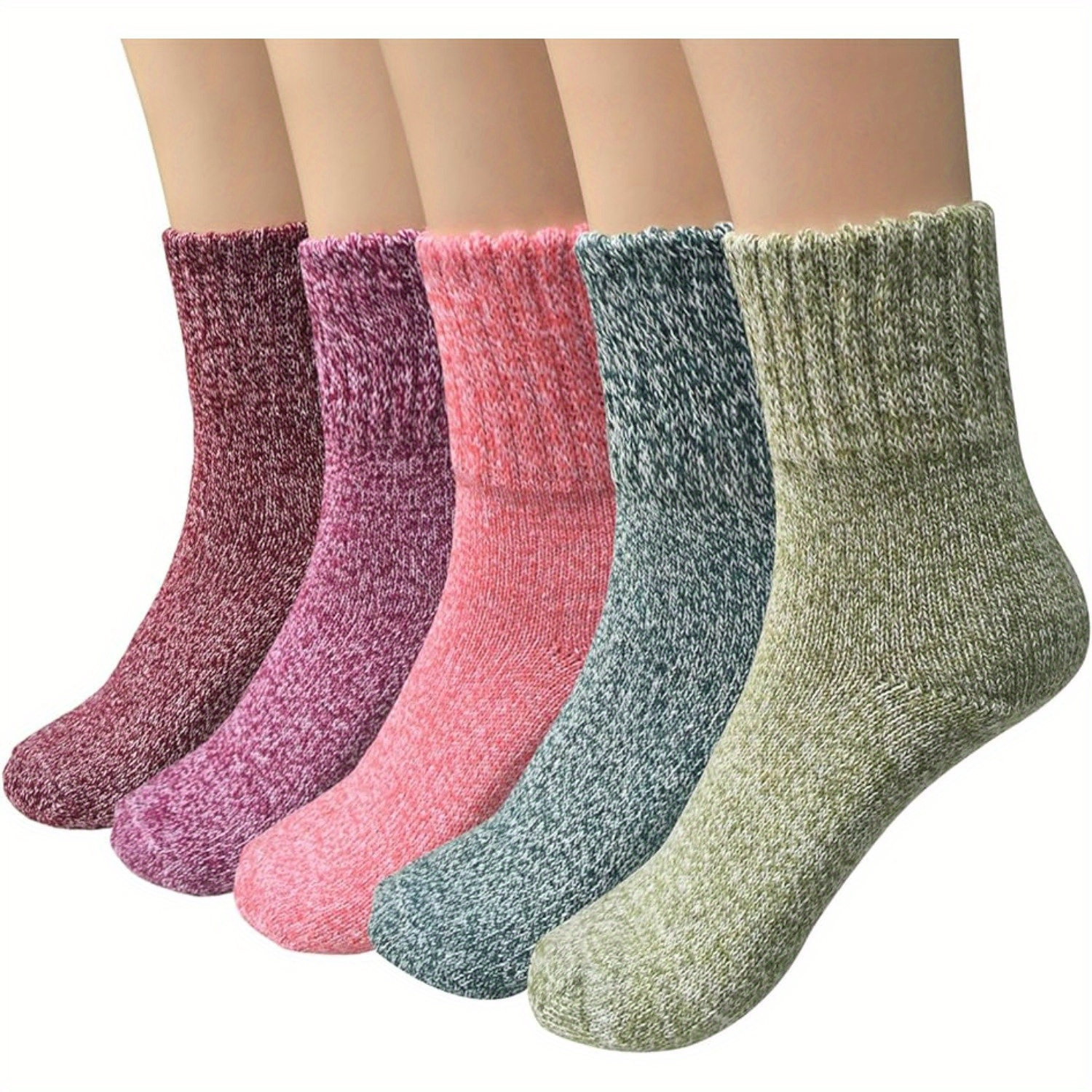 1 3 5 Pairs Winter Warm Wool Socks Thick Cozy Knit Crew Socks