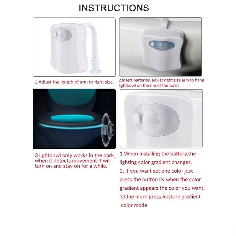 1pc Toilet Night Light Motion Sensor, 8-Color Changing Toilet Bowl Light,  LED Nightlight For Bathroom Decor, Bathroom Accessories