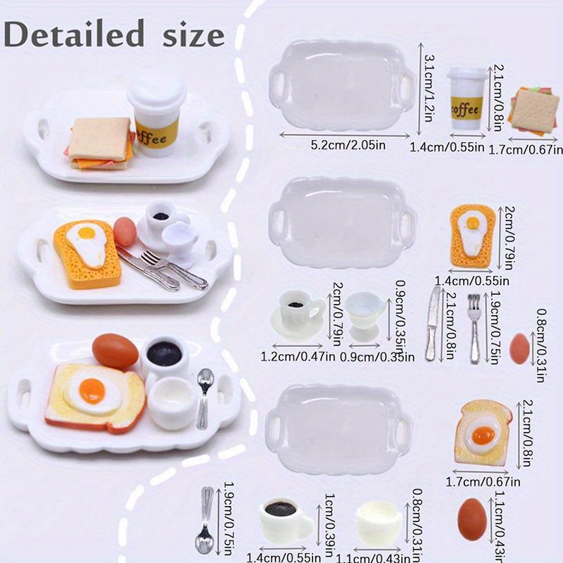 Dollhouse Mini Toast Bread Coffee Egg With Plate Model, Kitchen