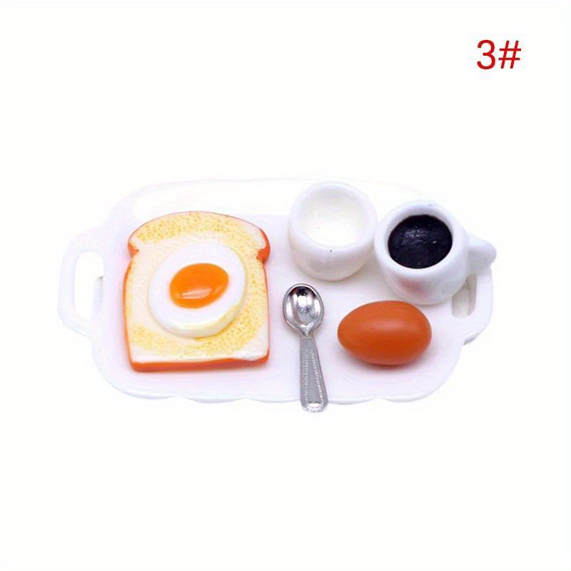 Dollhouse Mini Toast Bread Coffee Egg With Plate Model, Kitchen