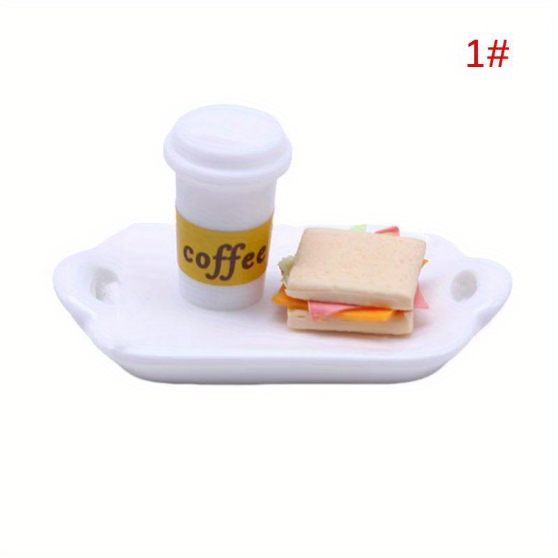 Dollhouse Mini Toast Bread Coffee Egg With Plate Model, Kitchen