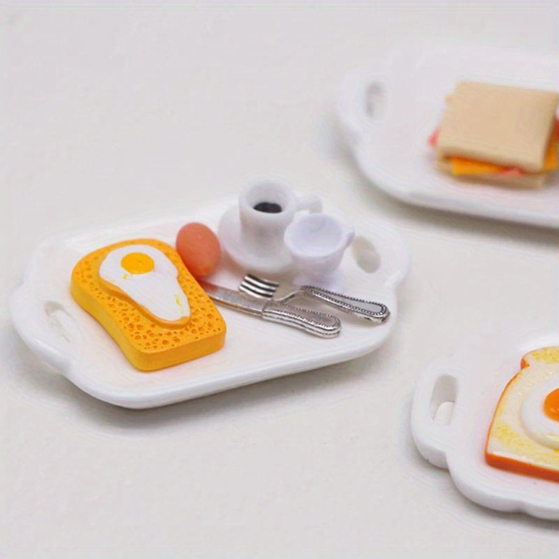 Dollhouse Mini Toast Bread Coffee Egg With Plate Model, Kitchen