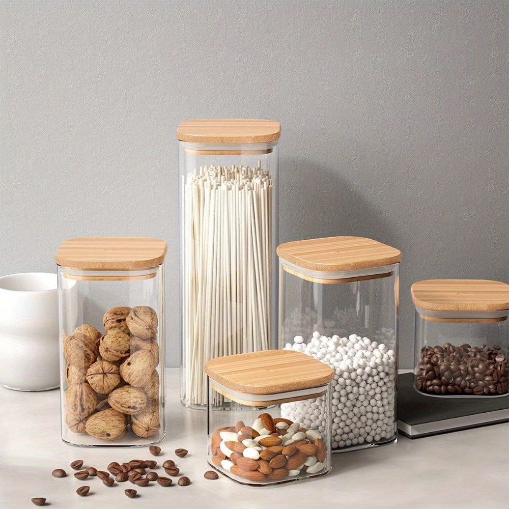 Stackable Kitchen Canisters, Clear Plactic Food Storage Jars Containers  with Lid for Candy Cookie Rice Sugar Flour Pasta Nuts 