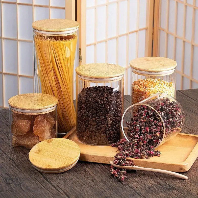 Clear Glass Food Storage Containers With Airtight Bamboo Lid - Temu