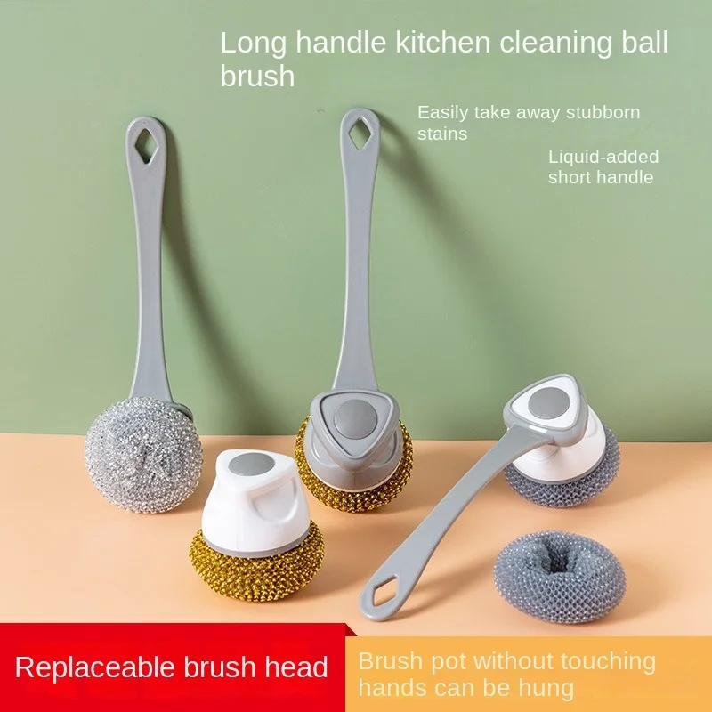 Liquid Adding Long-handled Pot Cleaning Brush With Replaceable