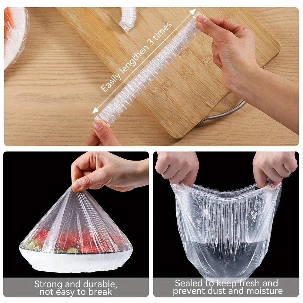 100pcs clear elastic disposable food covers   long     secure   outdoor picnics kitchen use details 2