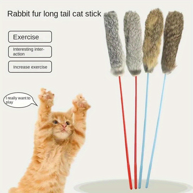 Plush Cat Teaser Wand & Fairy Wand Toy With Rabbit Fur & Bite Resistant  Stick For Cats