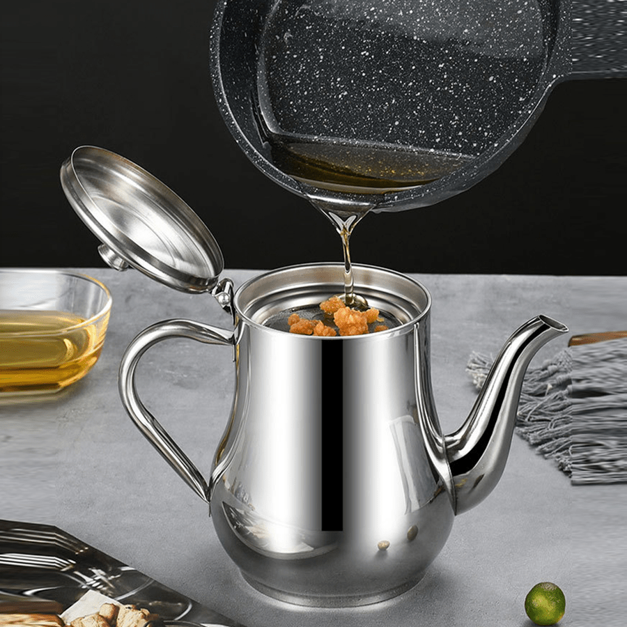 Stainless Steel Oiler With Strainer, Stainless Steel Oil Filter Pot, Bacon  Grease Container With Strainer And Spout, Oil Dispenser, Grease Container  Can With Fine Mesh Strainer For Home Kitchen Cooking, Kitchen Supplies 