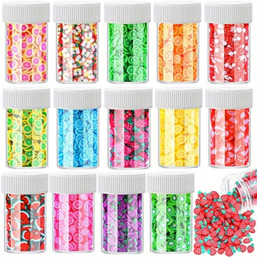 

12000 Pcs 15 Styles Assorted Fimo Slices For Slime 3d Polymer Slices Resin Making Charms Fruit Slices For Lip Gloss, Nail Art, And Cellphone Decorations