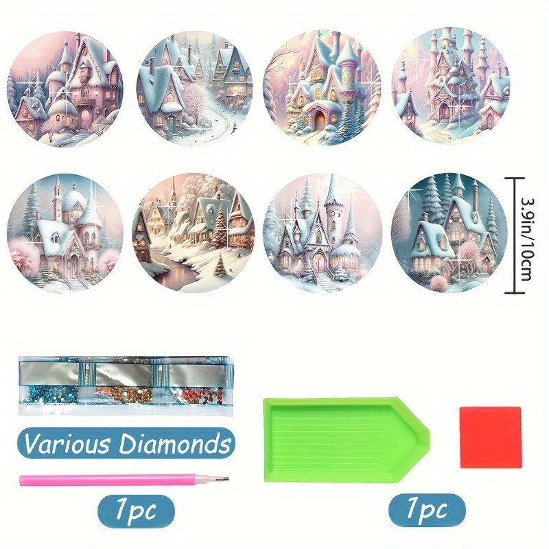 8pcs Diamond Painting Art Coasters With Holder, Pink Beautiful Fantasy  Princess Castle Pattern Diamond Painting Art Coasters Kit, DIY Drink  Coaster Wi