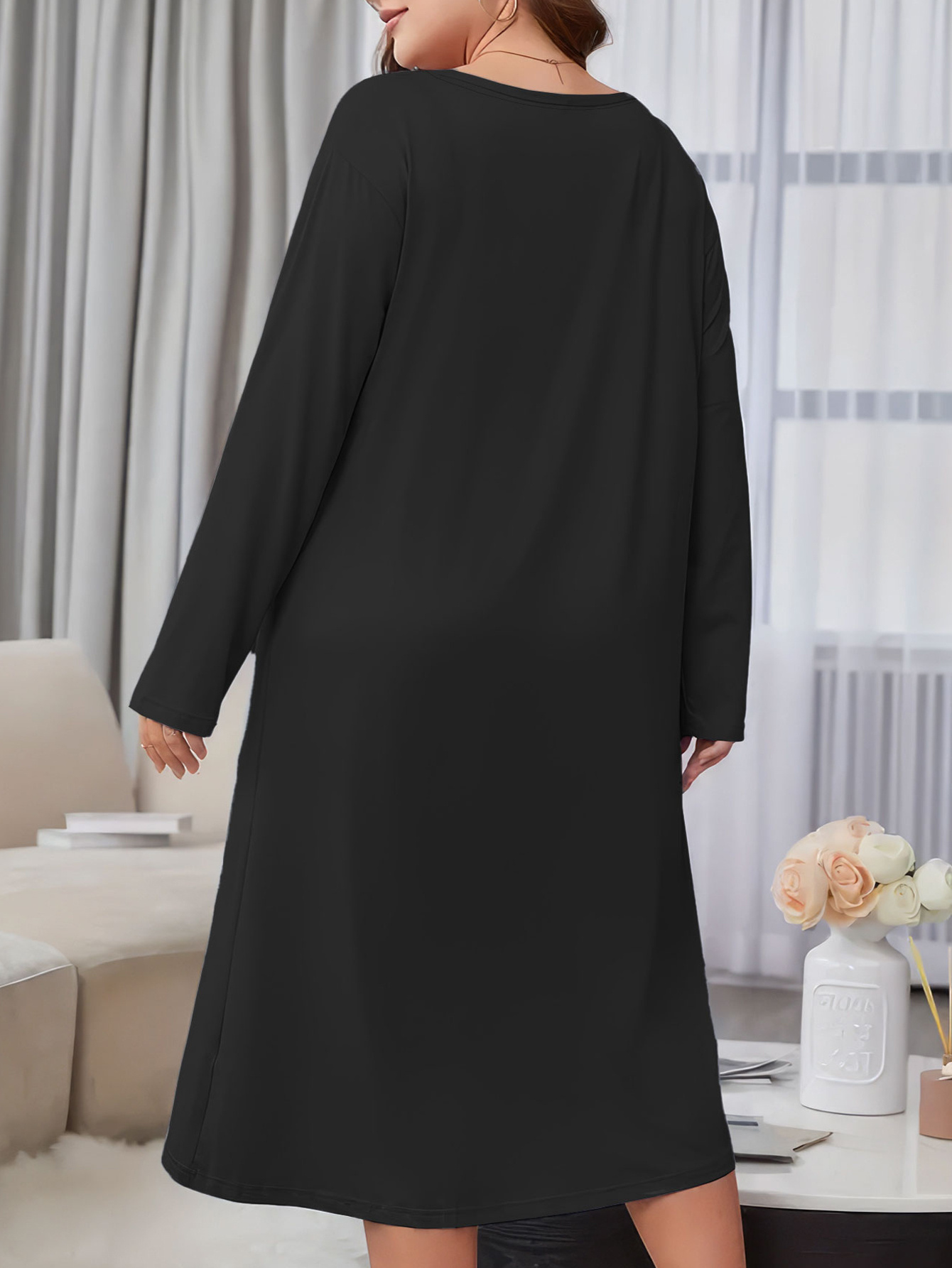 Dragon Graphic Long Sleeve Lounge Dress Plus Size