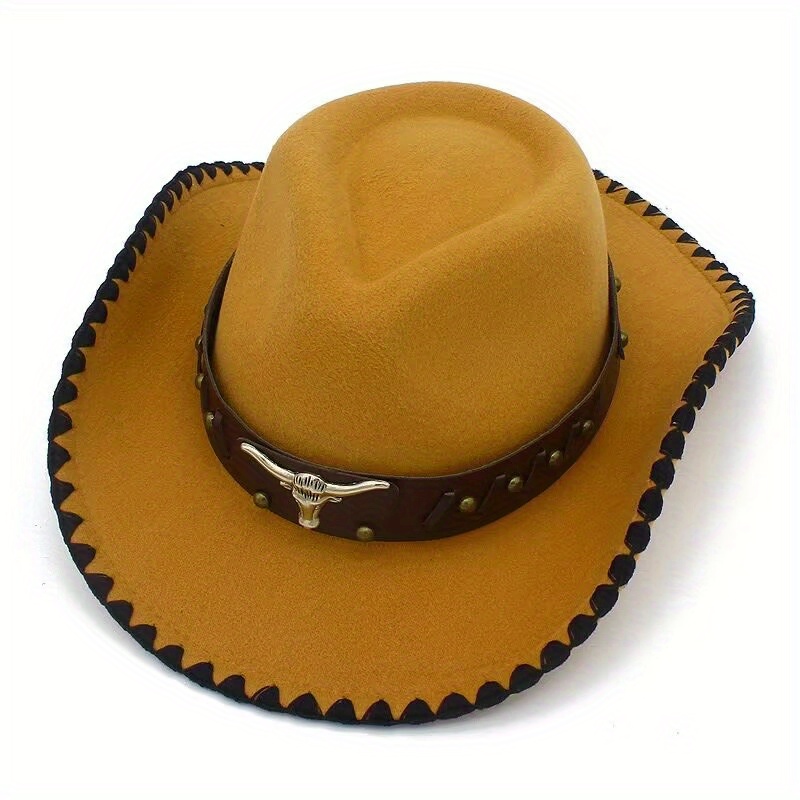 Western Bull Head Belt Cowboy Hat Classic Solid Color - Temu