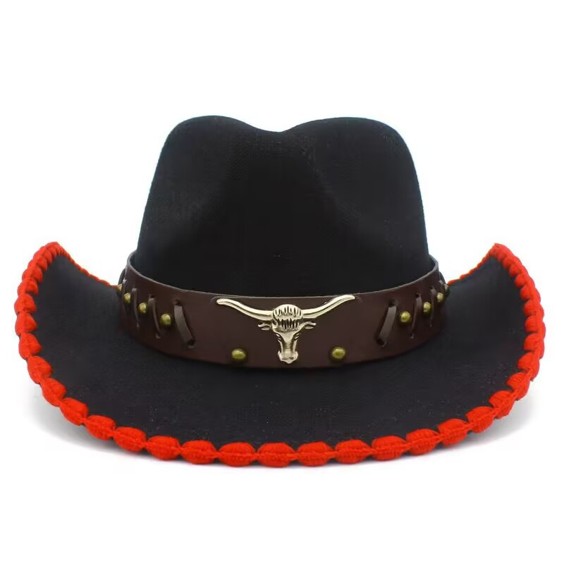 Western Bull Head Belt Cowboy Hat Classic Solid Color - Temu
