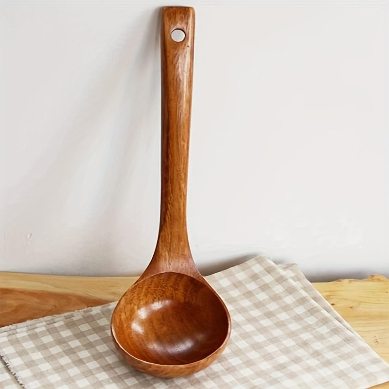 Wooden Spoon Soup Ladle Large - Natural Wooden Scoop Long Handle Spoons for  Cooking Set Measure Ladle Spoon - Heavy Duty Wood Spoon with Long Handle