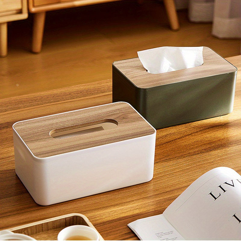 1pc Living Room Desktop Tissue Box, Japanese Bamboo And Wood Tissue Box,  Simple Drawing Paper Box, Creative Household Multi-Functional Storage Box