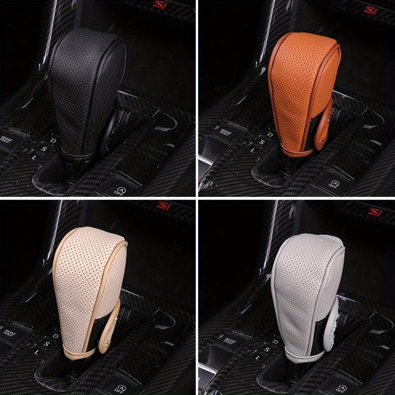 Universal Nonslip Breathable Genuine Leather Car Gear Shift Knob Cover  (Black) –