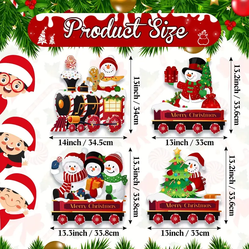 4 Pieces Outdoor Yard Train Lawn Sign Gingerbread Santa Snowman Heart Yard Sign With 8 Yard Stakes For Outdoor Christmas Decorations details 2
