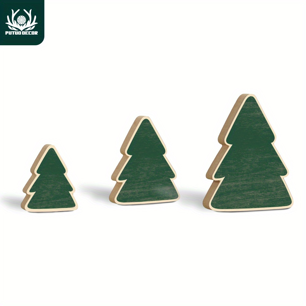 

3pcs Putuo Decor Christmas Tree Shaped Sign Table Decoration, Desktop For Farmhouse Office Fireplace Living Room Coffee Shop Xmas Party Gifts