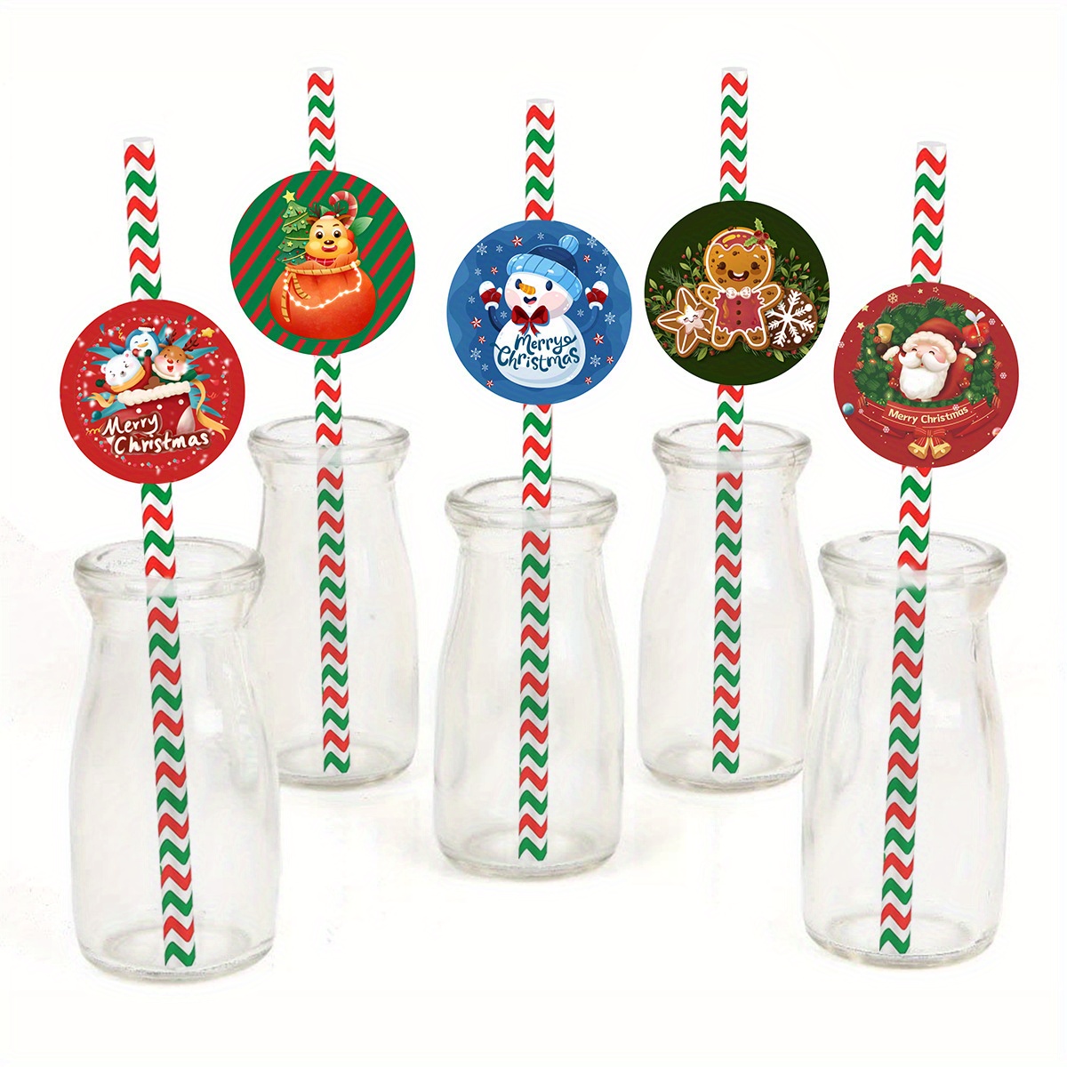 1/6Pcs Christmas Straws Reusable Plastic Spiral Xmas Colourful