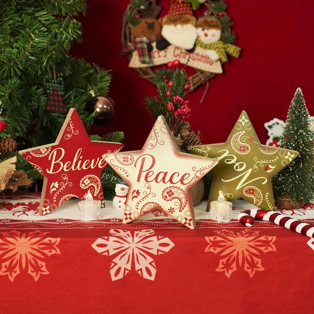 Putuo Decor Christmas Star Wooden Table Decorations, Christmas