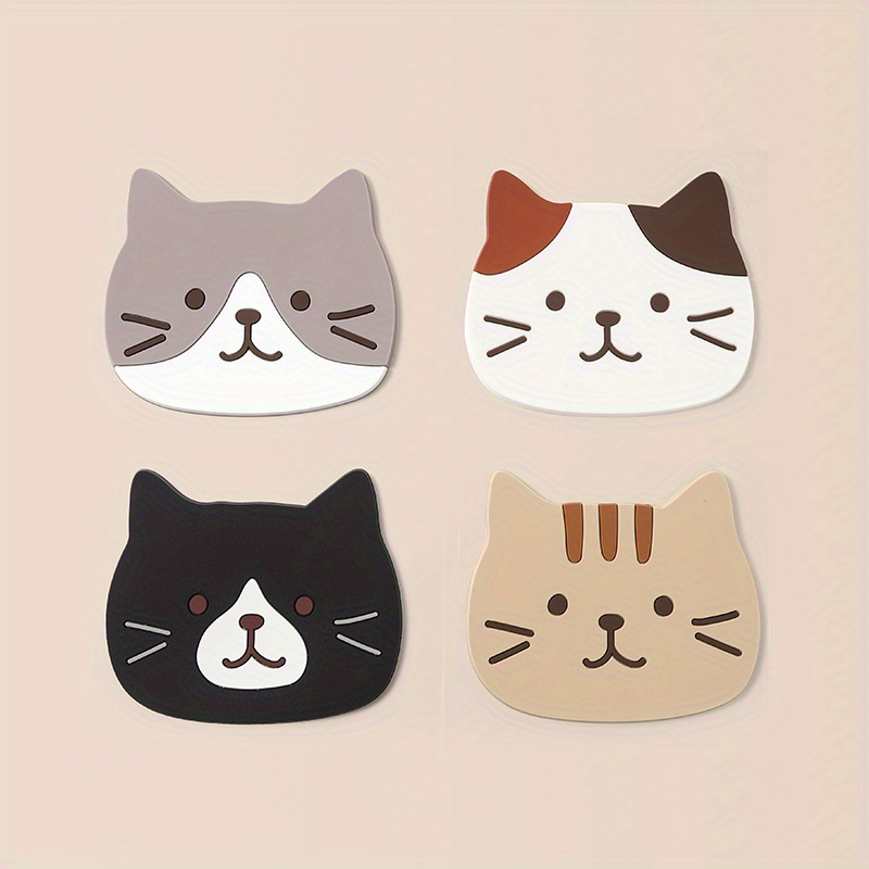 Cute Cat Silicone Coaster Kawaii Animal Shaped Insulated - Temu