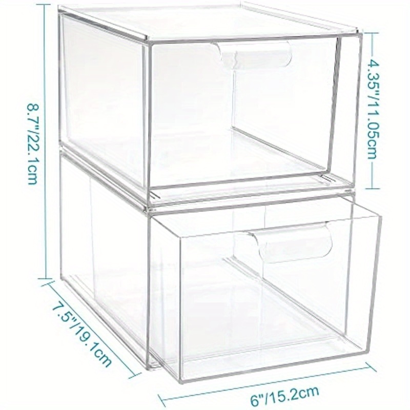 2pcs clear acrylic stackable storage drawers 4 4 tall versatile organizer for makeup bathroom essentials kitchen pantry with   handles ideal for vanity under sink cabinet organization bathroom organizers and storage