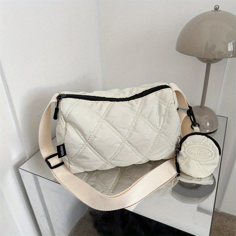 Simple Argyle Quilted Crossbody Bag, Casual Nylon Pillow Bag, Versatile Shoulder  Bag With Coin Purse - Temu