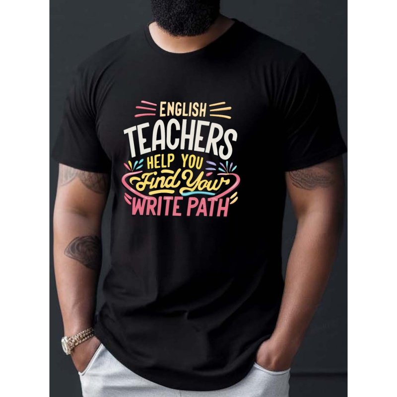 

English Teacher Print T Shirt, Tees For Men, Casual Short Sleeve T-shirt For Summer