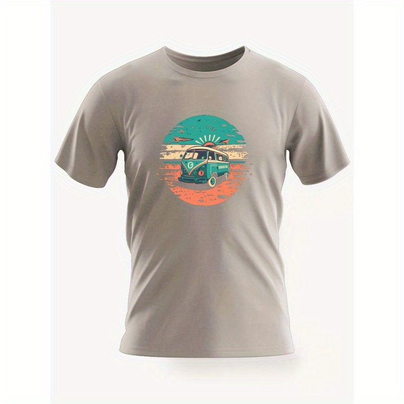 

Retro Sunset Van Print T Shirt, Tees For Men, Casual Short Sleeve T-shirt For Summer
