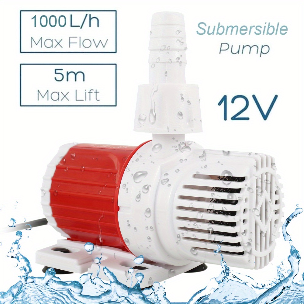 Pompe À Eau Submersible 12 V 1000 L/H 10 W Pompe À Eau De Fontaine Avec  Levage Élevé De 16,4 Pieds Pour Fontaine D'étang De Réservoir De Poissons D' aquarium (rouge + Blanc)