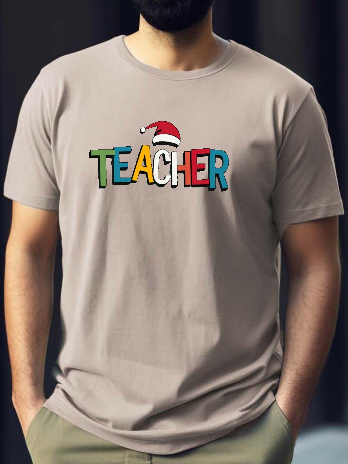 Camiseta Estampado Papá Noel Teacher Camisetas Hombres - Temu Mexico