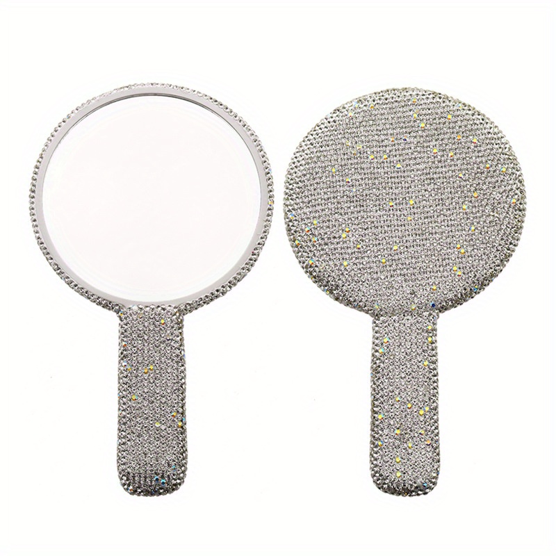 2 Pcs 8.85 Inch Bling Rhinestone Handheld Mirror Dazzling Adorable Heart  Shaped Hand Mirrors with Handle Cute Decorative Cosmetic Mirror Portable  Travel Glitter Makeup Mirror for Women Girls (Silver)