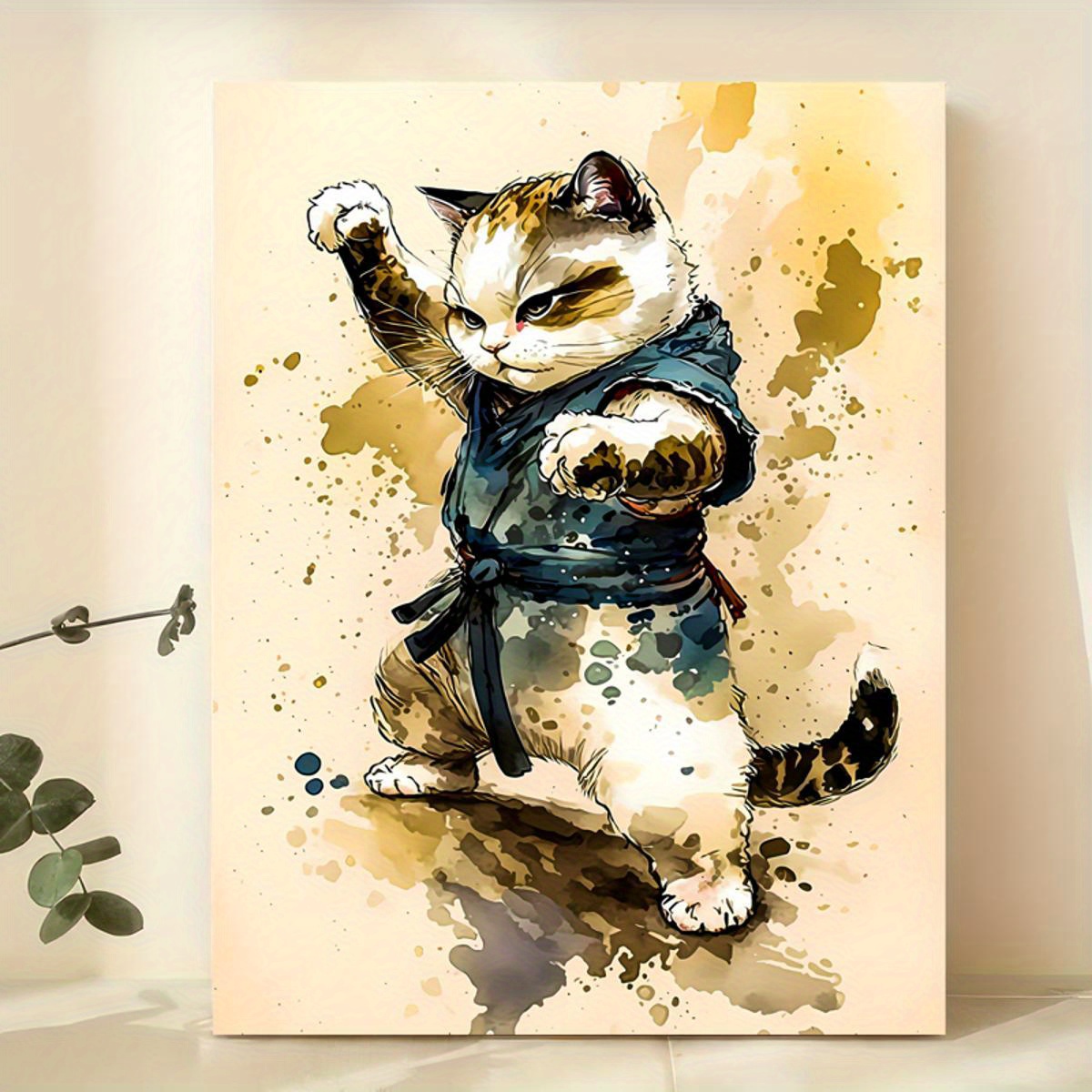 Poster Anime de Gato Samurai do Estilo Japonês Kawaii