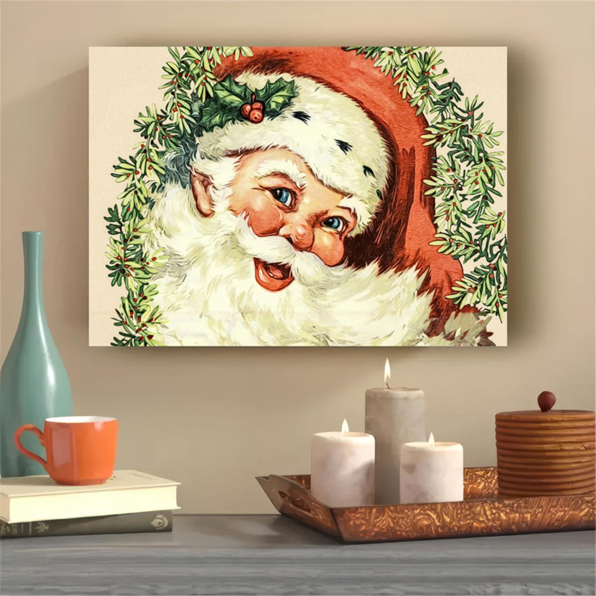 Vintage Santa Claus Painting Canvas & Wood Sign Wall Art – Hangout Home