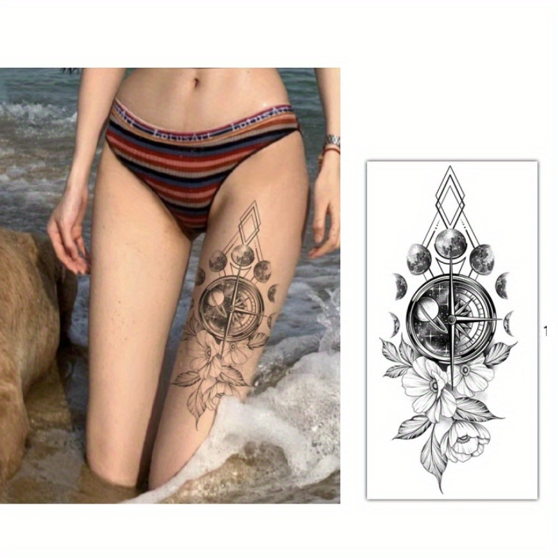 Temporary Tattoo Watercolor Compass Ultra Thin Realistic Waterproof Fake  Tattoos 