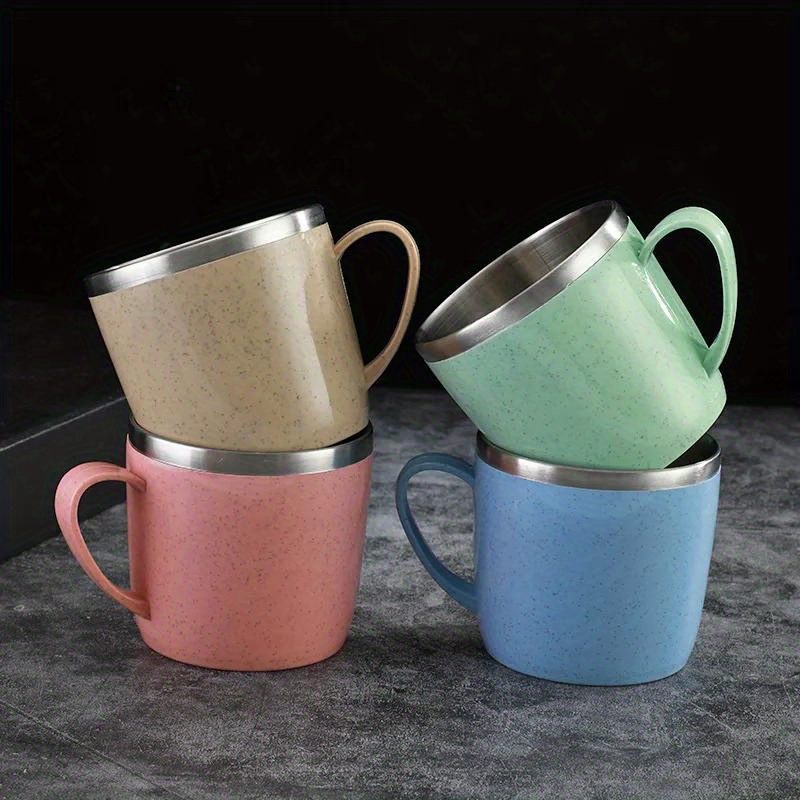 Double Layer Anti-scalding Stainless Steel Cups Plastic Handle Coffee Milk  Mug Tea Drinks Water Cup for Home Office Tumbler