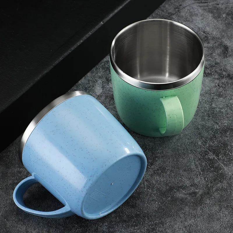 Double Layer Anti-scalding Stainless Steel Cups Plastic Handle Coffee Milk  Mug Tea Drinks Water Cup