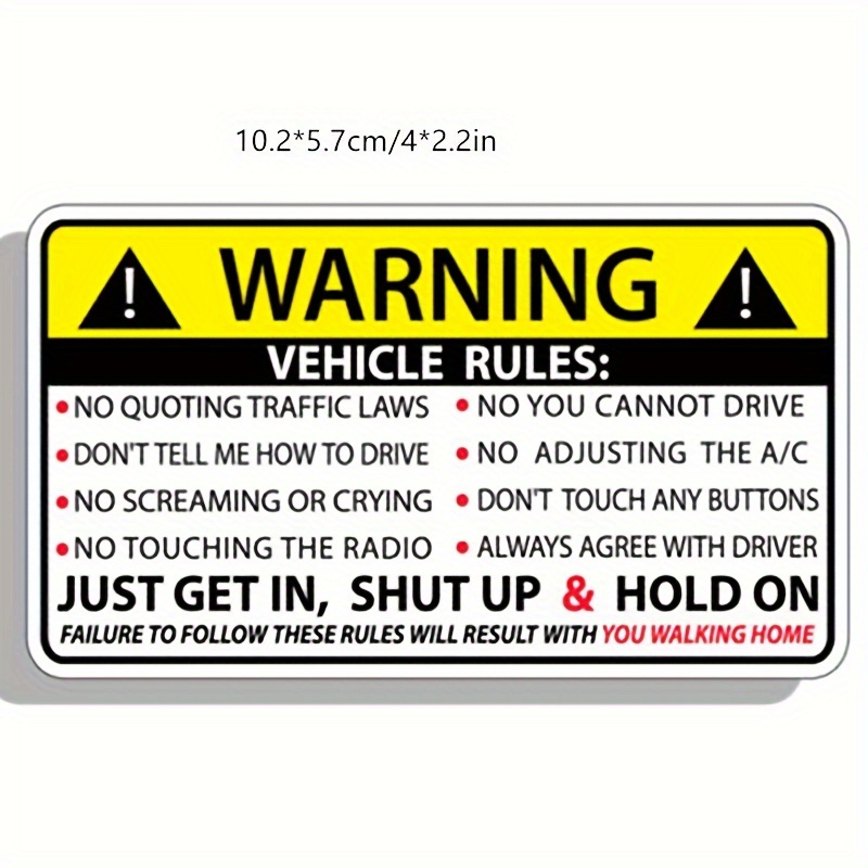 Funny Vehicle Safety Warning Rules Sticker Adhesive Vinyl for Car Truc