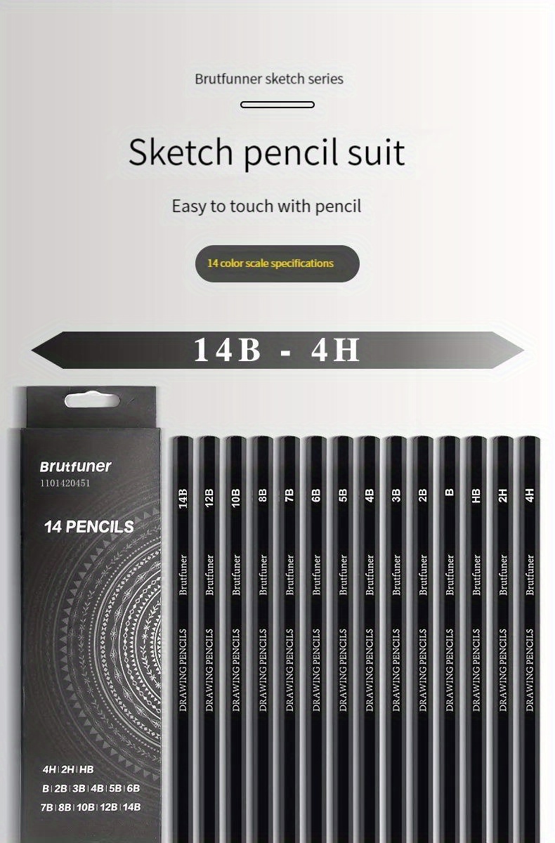 This Model 14 Sketching Pencil Set 4h 14b Pencil Sketching - Temu