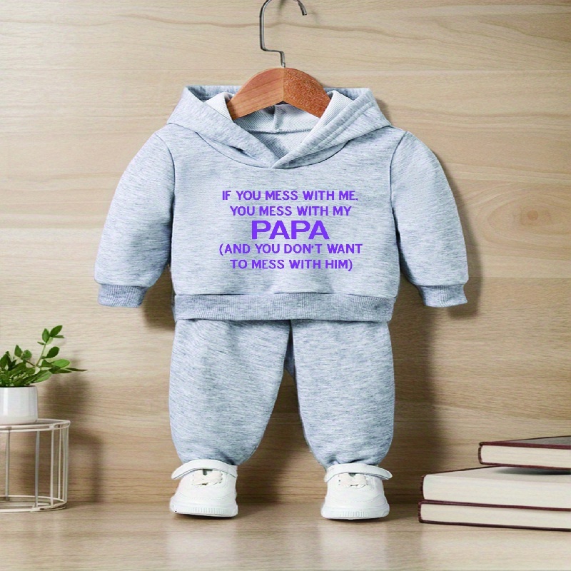 

2pcs Boy's "if You Mess With Me, You Mess With My Papa" Print Hooded Outfit, Hoodie & Pants Set, Kid's Clothes For Fall Winter, As Gift