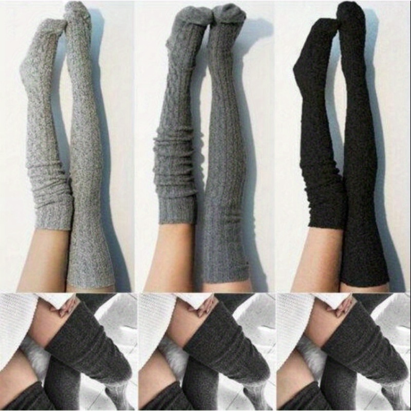 2 Pairs Women's Cable Knit Leg Warmers Winter Warm Over The Knee Socks Long
