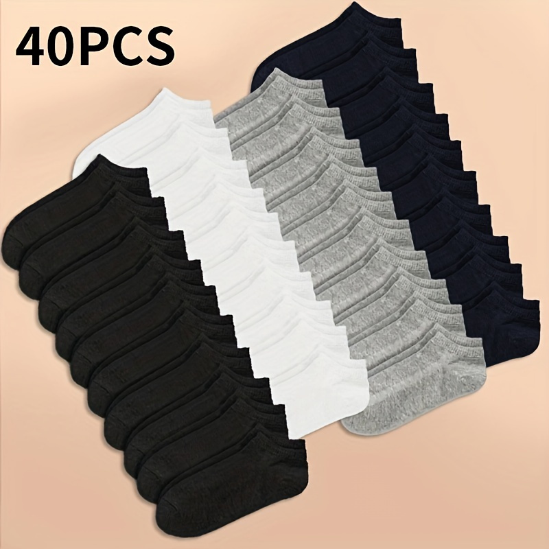 

20/40 Pairs Breathable Sweat Absorbing Casual Sport Running Short Socks, Soft Solid Color Outdoor Ankle Socks