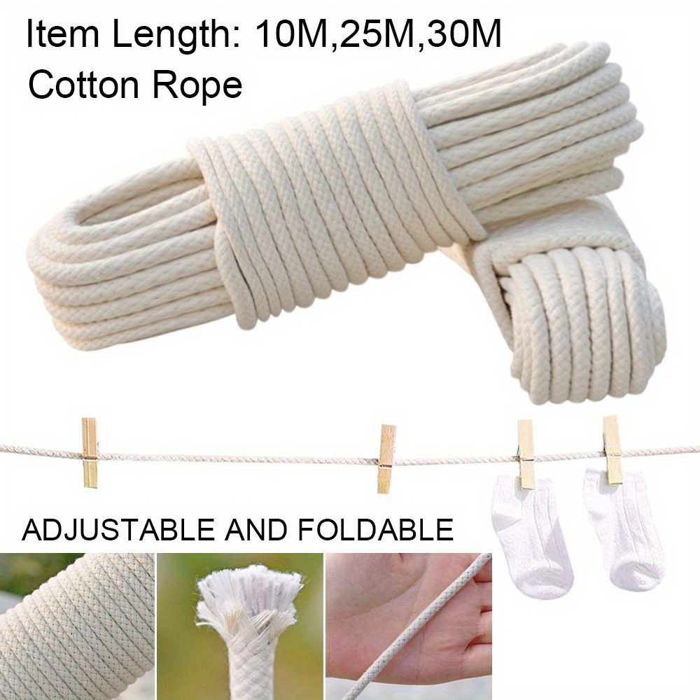 Washing Line Rope Outdoor Clothes Line Laundry Line Outdoors Multipurpose  Braided Cotton Soft Rope for Garden, Arts and Crafts | 4mm (10M)