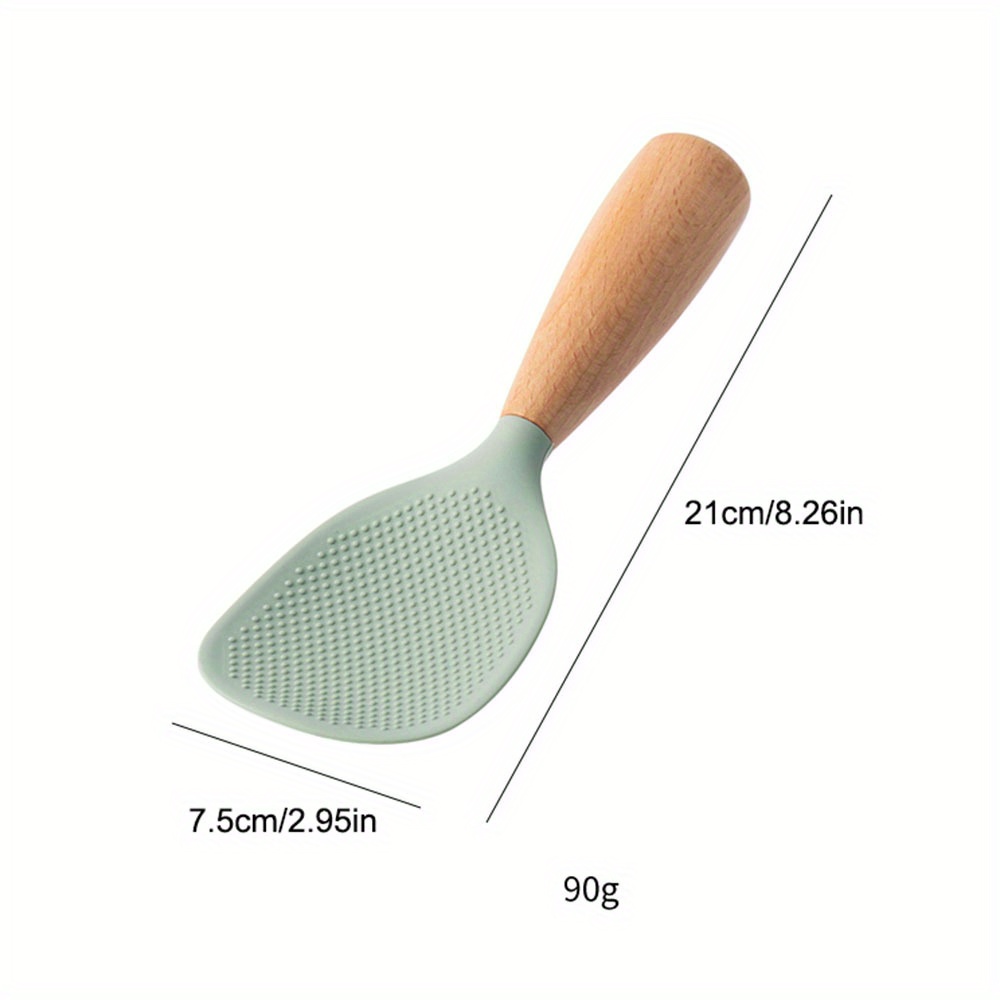 1pc silicone spoon with wooden handle spatula for nonstick pan heat insulation heat resistant spoon for rice cooker for home kitchen school dormitory practical kitchen tools 2