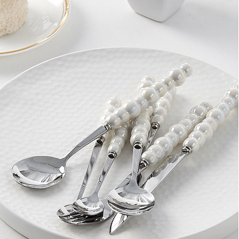 Pearl Ceramic Handle Knife Fork And Spoon Set Light Luxury - Temu